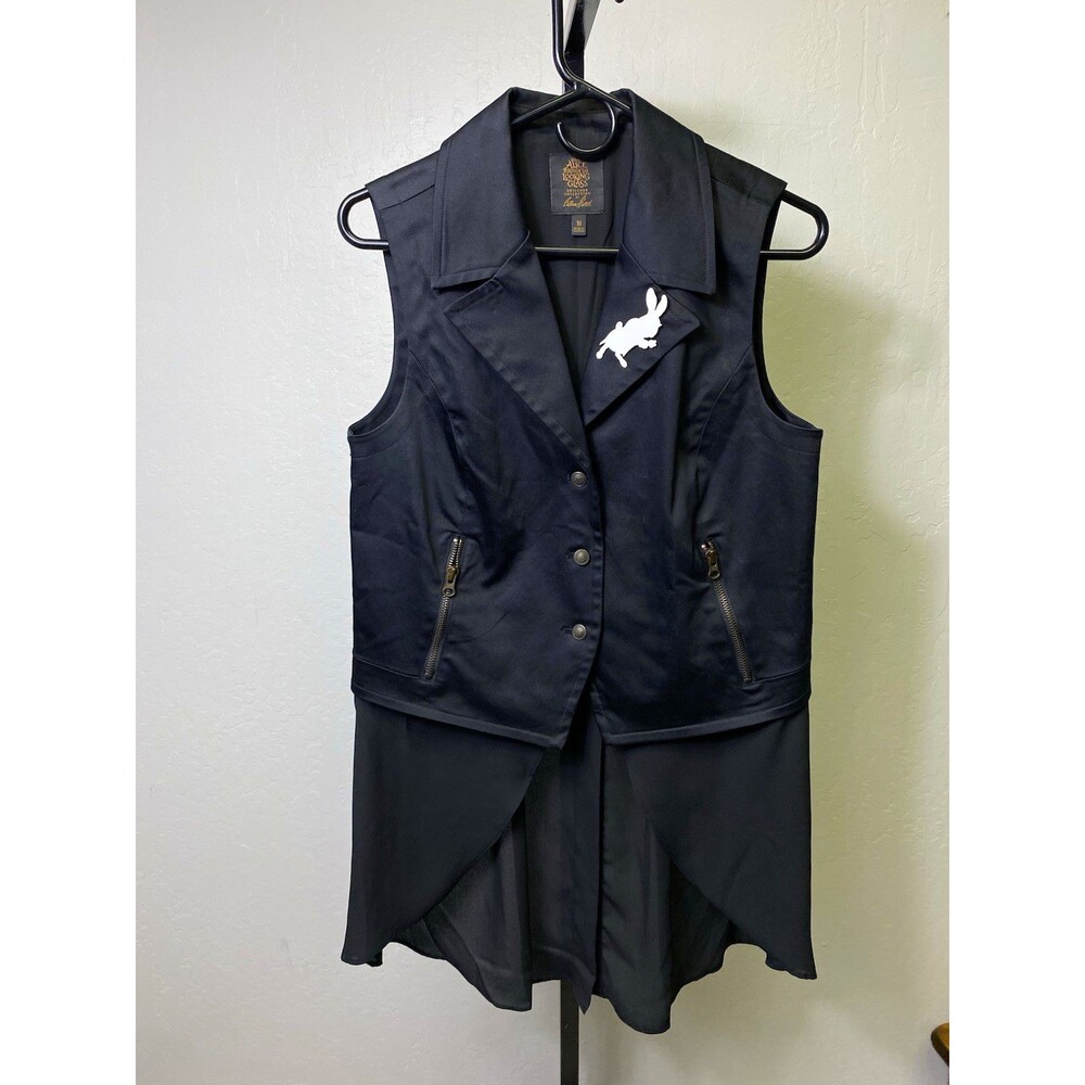 Disney Alice Through The Looking Glass Black Sleeveless Vest M Pockets Lapel Pin